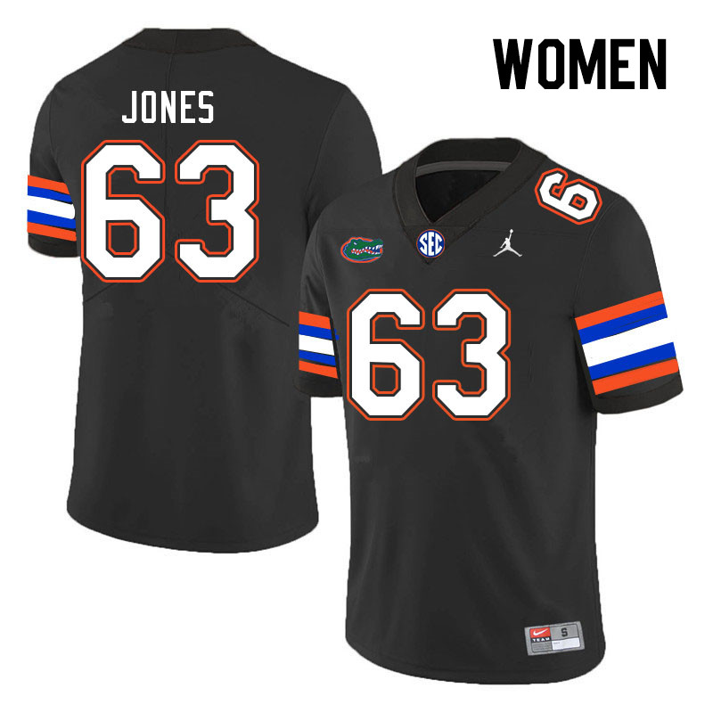 Women #63 Caden Jones Florida Gators College Football Jerseys Stitched Sale-Black